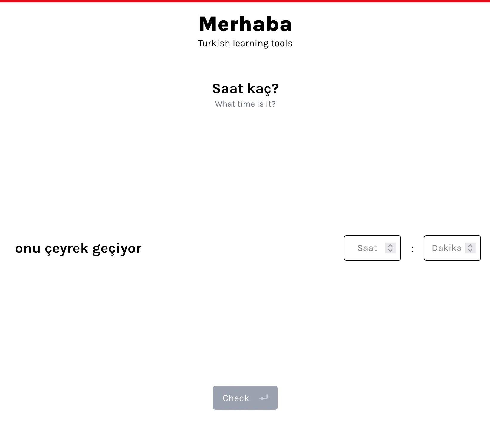 Screenshot of a tool for learning to tell the time
